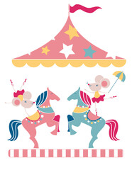 Cute Carousel with Unicorns  Pastel Fairground Animal Ride Vector

