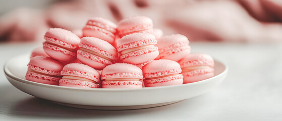 Fototapeta premium Pink macarons by a window with floral accents