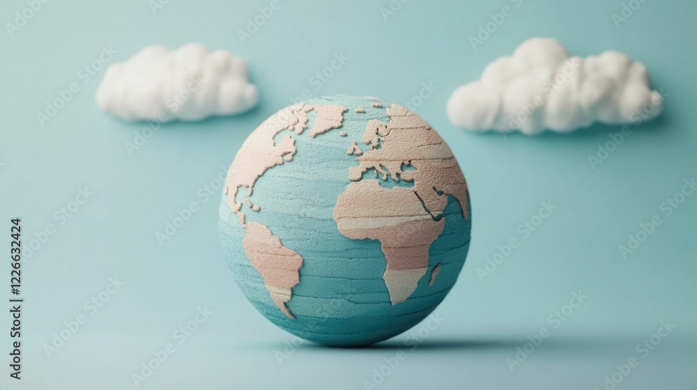 Poster 3d animated globe displaying climate zones and weather patterns with cartoon characters engaged in a