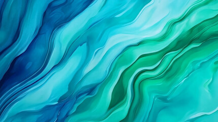 Obraz premium An abstract composition showcasing flowing forms in a vivid palette of blue and green hues, creating a soothing and creative aesthetic with dynamic textures.