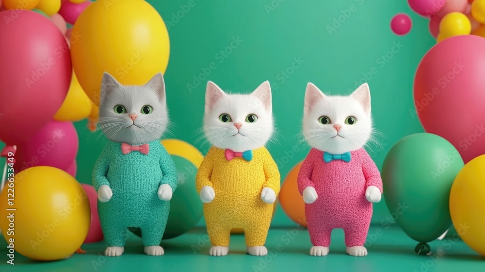 Poster a playful 3d scene featuring cartoon kittens interactively learning about shapes and colors through 