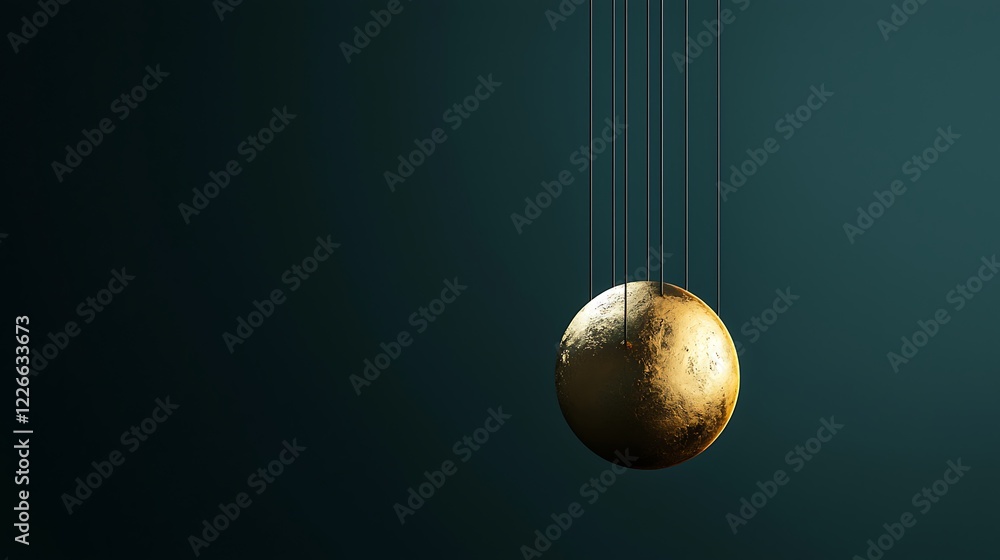 Poster golden sphere on strings against dark background