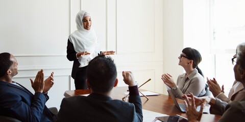 Diverse business meeting presentation