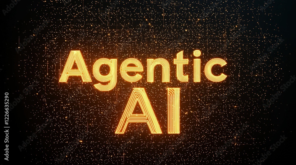 Poster illuminated agentic ai text on dark background with glittering effect