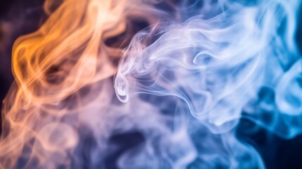 Obraz premium Close-up of smoke from a small bonfire at dusk, with the smoke merging with the evening light and creating a warm, atmospheric scene.