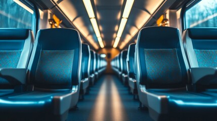 Close-up of the interior of a high-speed train, featuring luxurious seating, spacious aisles, and modern amenities designed for comfort during fast travel.
