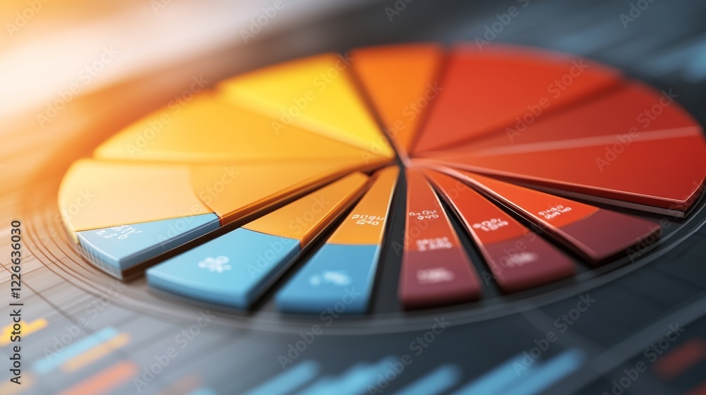 Poster Close-up view of a D pie chart with segments highlighted in different shades, showing detailed labels and percentages for clear data representation.