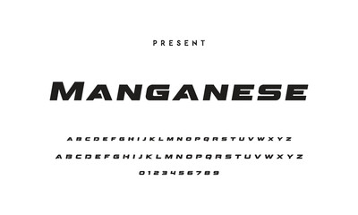 Modern serif alphabet design with uppercase, lowercase, numbers and symbol