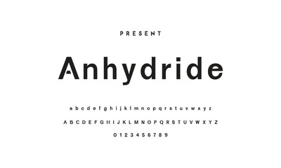 Modern serif alphabet design with uppercase, lowercase, numbers and symbol