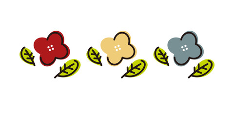 Vintage style colorful flower border. Nature, blossom, plant, floral concepts. Flat decorative vector design isolated illustration. 