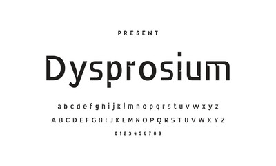 Modern serif alphabet design with uppercase, lowercase, numbers and symbol