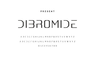 Modern serif alphabet design with uppercase, lowercase, numbers and symbol