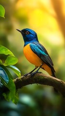 Obraz premium Chirping bird enjoying a peaceful forest scene.