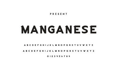 Modern serif alphabet design with uppercase, lowercase, numbers and symbol