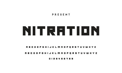 Modern serif alphabet design with uppercase, lowercase, numbers and symbol