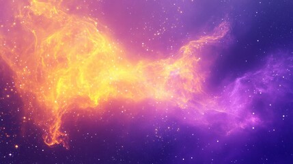 Obraz premium Abstract space nebula with fiery orange and cool purple star clusters creating a cosmic scene