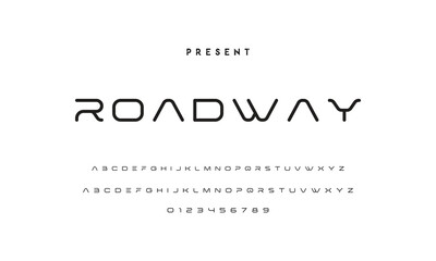 Modern serif alphabet design with uppercase, lowercase, numbers and symbol