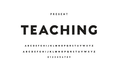 Modern serif alphabet design with uppercase, lowercase, numbers and symbol