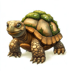 Obraz premium cartoon turtle with mossy shell, showcasing whimsical design