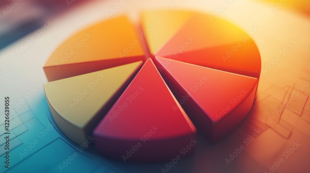 Fototapete detailed shot of a d pie chart with a shadowed effect, showing detailed breakdowns of data in a visu