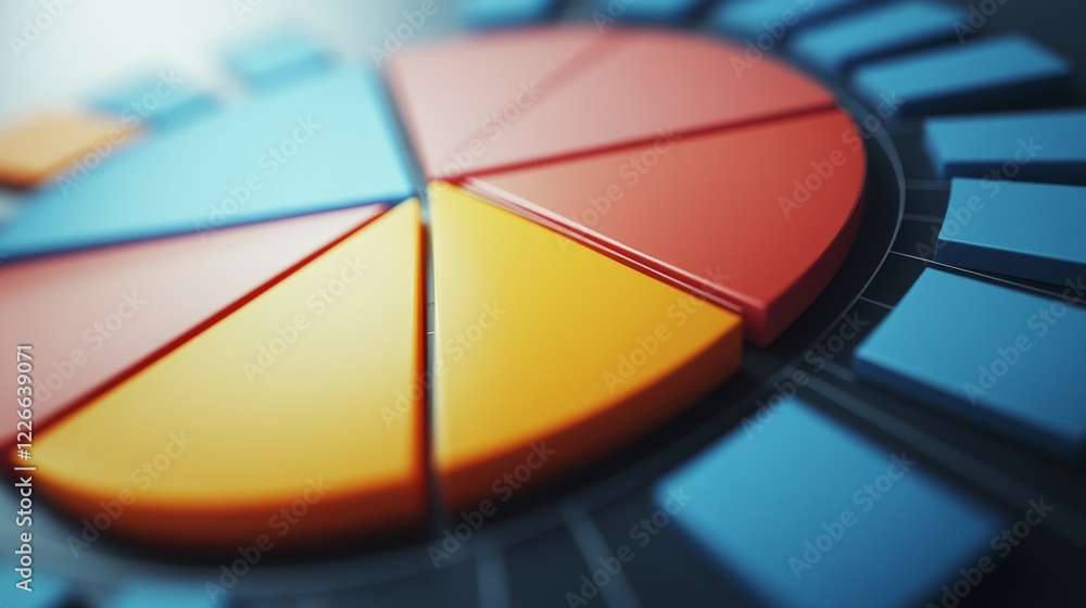 Poster detailed shot of a d pie chart with rotating segments, illustrating a dynamic data analysis with a f