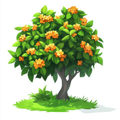Fototapeta premium vibrant bush with orange flowers and lush green leaves, perfect for gardens
