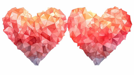 Two Low-poly Hearts, White Background, Valentine's