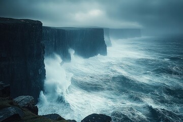 Majestic cliffs overlooking a stormy ocean