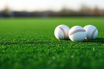 Softball fitness blends dynamic sports drills with strength-focused workouts. Baseballs resting on vibrant green grass in a sunny setting.