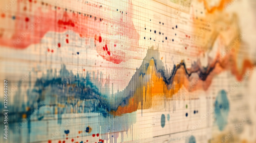 Aufkleber detailed shot of a financial graph with fluctuating stock prices, highlighting various data points a
