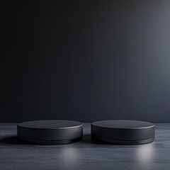 Minimalist Dark Studio with Two Round Objects on Smooth Surface