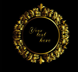 Decorative frame. Golden elegant round frame. hand drawn. Not AI, Vector illustration