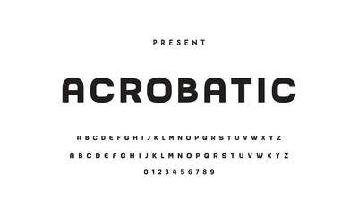 Modern serif alphabet design with uppercase, lowercase, numbers and symbol