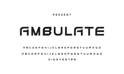 Modern serif alphabet design with uppercase, lowercase, numbers and symbol