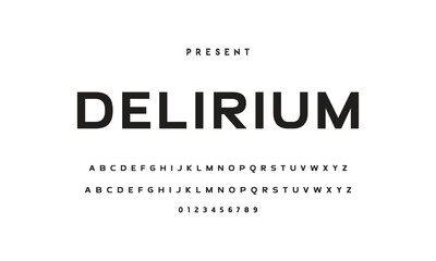 Modern serif alphabet design with uppercase, lowercase, numbers and symbol