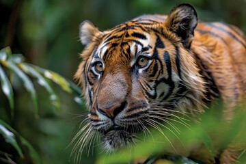 Fototapeta premium World Wildlife Day. Majestic Bengal tiger stalking through a dense jungle, exuding power and grace.
