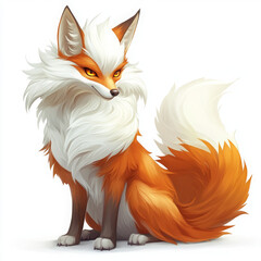 sly fox with fluffy orange and white coat, exuding charm and confidence