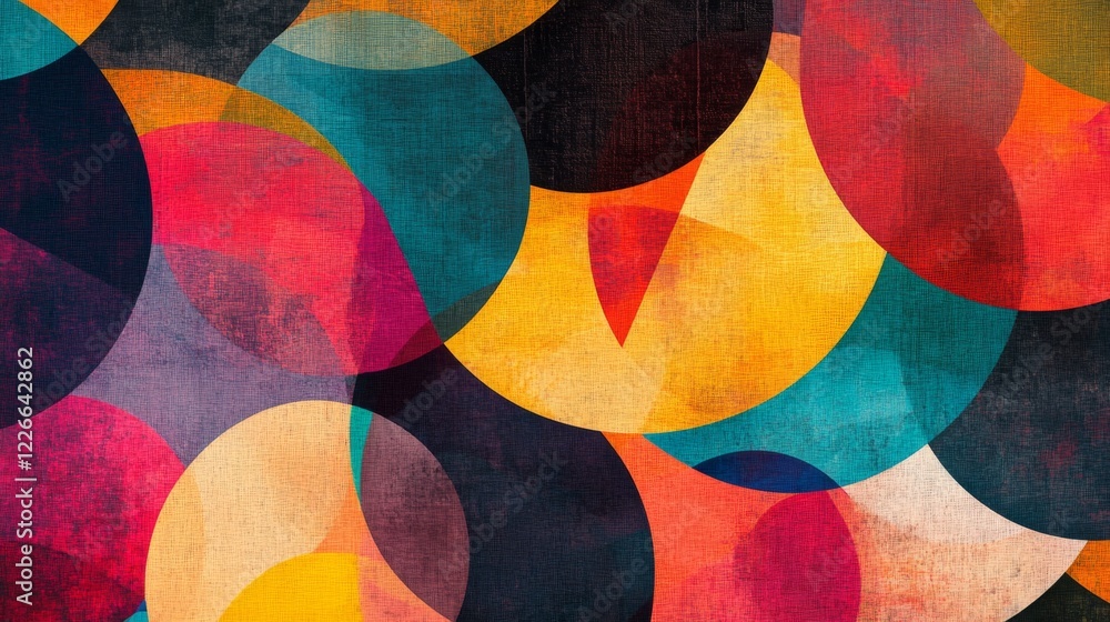 Fototapete detailed view of a digital graphic with overlapping shapes and vibrant colors, creating a sense of d
