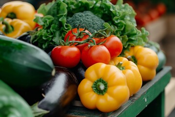 Veggie Month. A colorful display of fresh peppers at a farmers market.