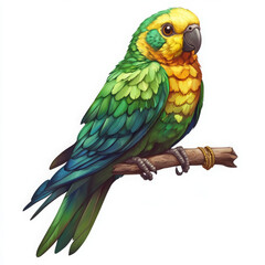 Obraz premium Vibrant green and yellow parrot perched on branch, showcasing colorful feathers