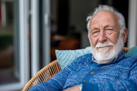 World Hearing Day. Elderly man adjusting a hearing aid while sitting in a calm indoor environment.