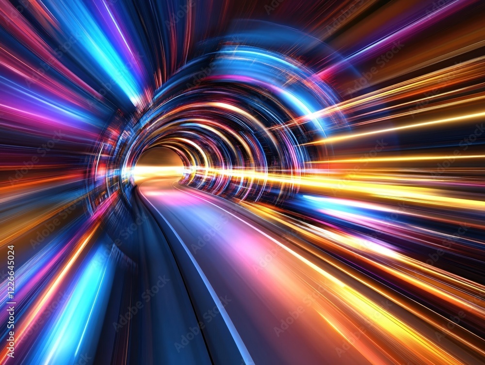 Poster abstract tunnel of light with vibrant colors and dynamic movement creating a futuristic feel