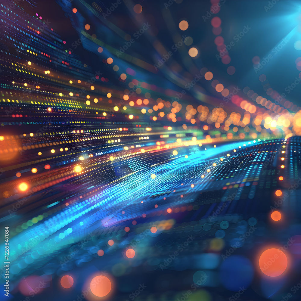 Aufkleber abstract digital landscape with colorful lights and flowing patterns.