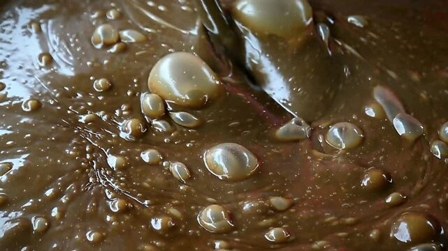 Traditional food (dodol). The technique of stirring the dodol evenly so that it does not crust