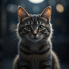 Obraz premium Intriguing Tabby Kitten Portrait: A Moody, Close-Up Study