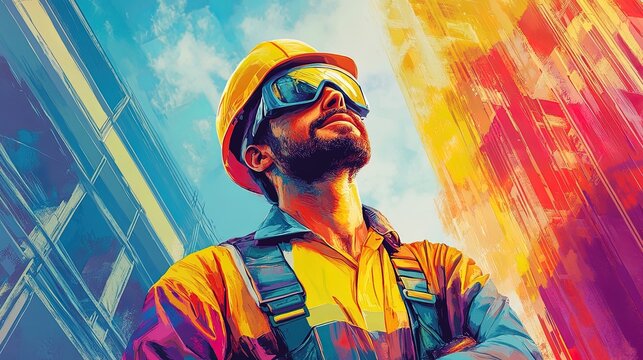 A colorful construction safety campaign poster displayed at a site, promoting awareness and best practices among workers  