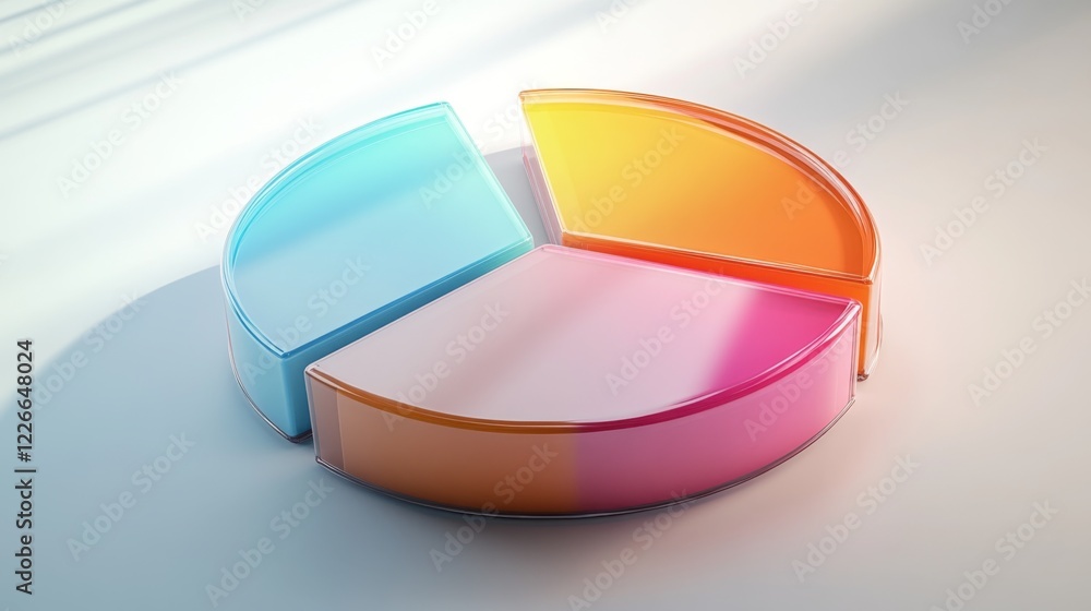 Poster high-resolution image of a d pie chart with gradient colors and glossy finish, presenting data with 