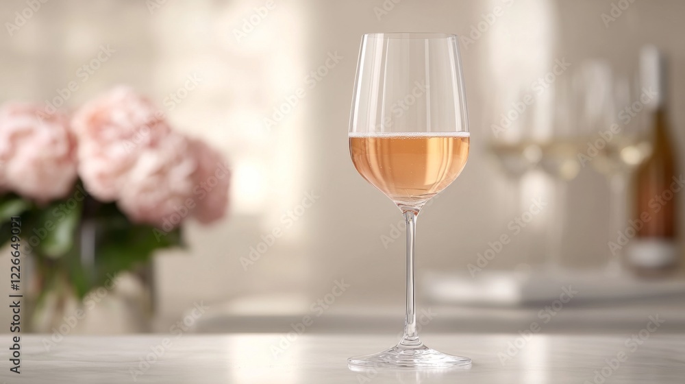 Poster high-resolution view of a beautifully designed wine glass with a delicate stem, showcasing a refresh