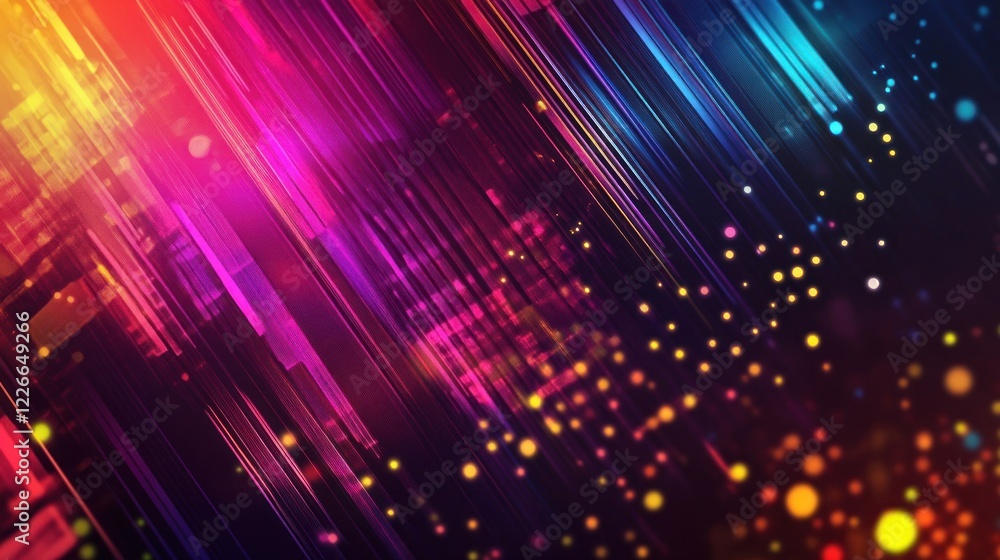 Poster abstract vibrant background with streaks of light and bokeh dots in motion