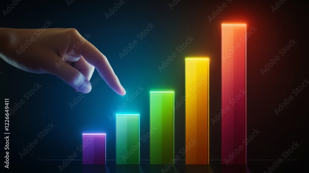 Leinwandbilder interactive bar chart with each bar highlighting as a hand hovers over it, futuristic data concept
